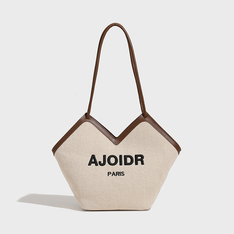 Large-capacity bag for women 2023 new autumn versatile fashionable work shoulder bag contrasting color large bag commuter tote bag