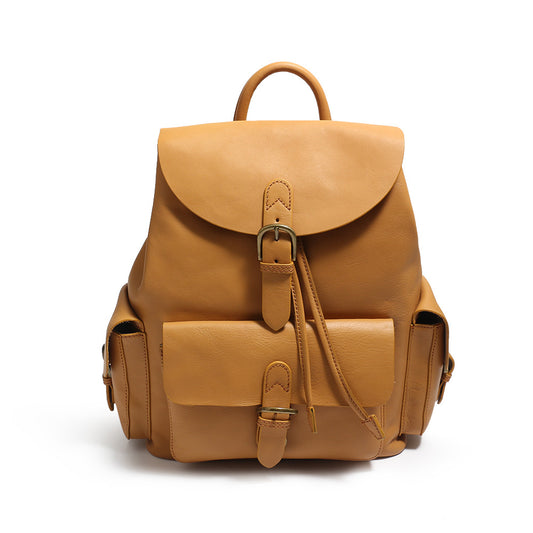 2023 New Fashion Trend Backpack First Layer Cowhide Large Capacity College Style Womenâs School Bag Casual Retro Bag