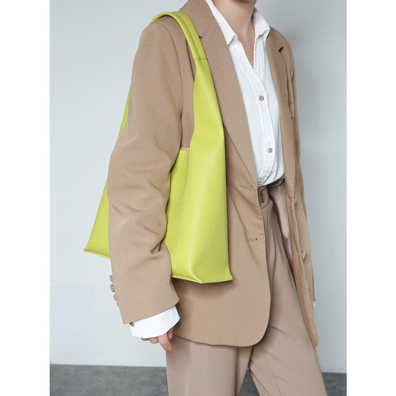 Summer new cowhide tote bag for women, Japanese and Korean large-capacity commuter bag, shopping bag, shoulder armpit bag, casual large bag