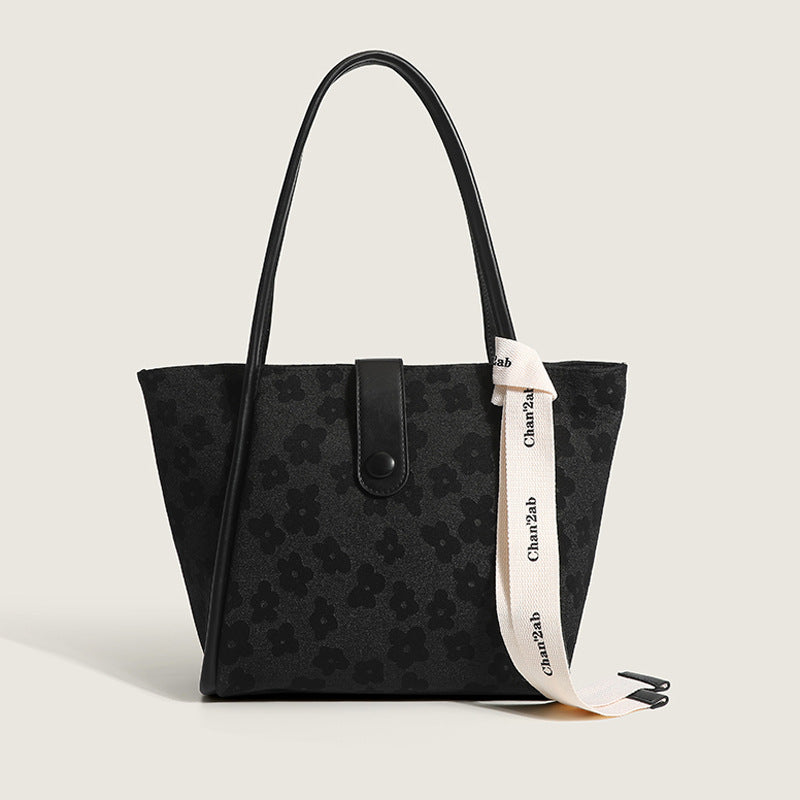 New trendy women's bag, simple printed flower tote bag, high-end commuter large-capacity armpit bag, fashionable shoulder bag