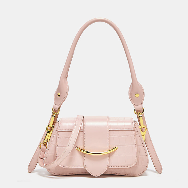 New fashionable crocodile pattern armpit bag, high-end goddess portable baguette bag, Internet celebrity trendy shoulder crossbody smiley face bag