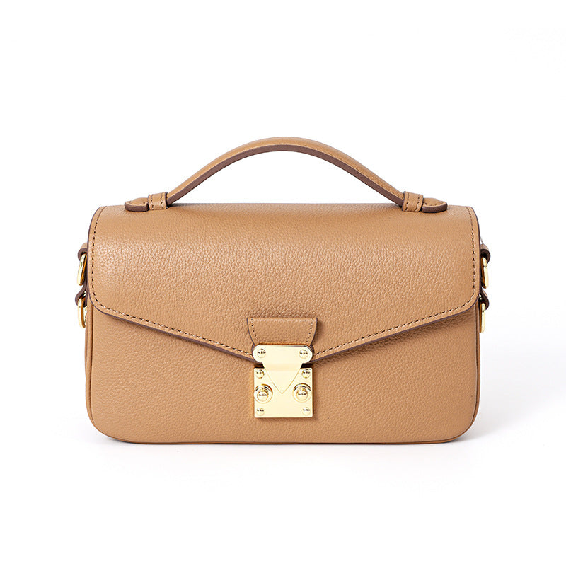 New cowhide handbag for women, simple retro crossbody bag, niche design tofu bag, light luxury, high-quality saddle bag
