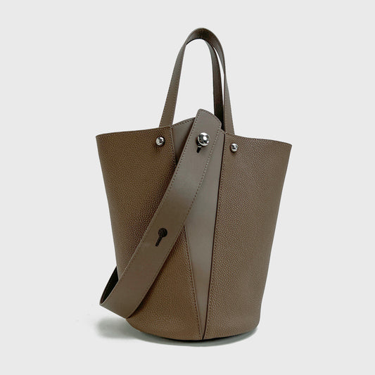 Cowhide vegetable basket bucket bag for women ins commuting lazy tote bag versatile shoulder crossbody bag genuine leather JPJ same style