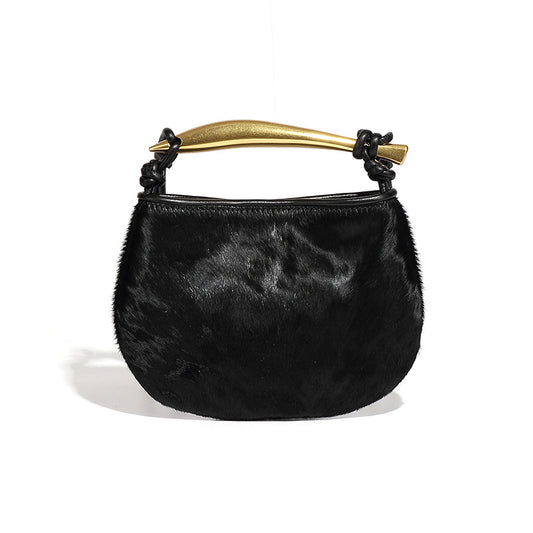 Autumn and winter new high-end horse hair handbag niche design trend leopard print sardine shoulder crossbody women's bag