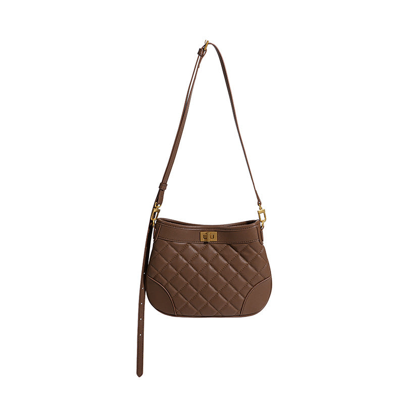 First-layer cowhide women's bag 2023 autumn and winter new niche design small fragrant style rhombus shoulder bag crossbody bag high-end