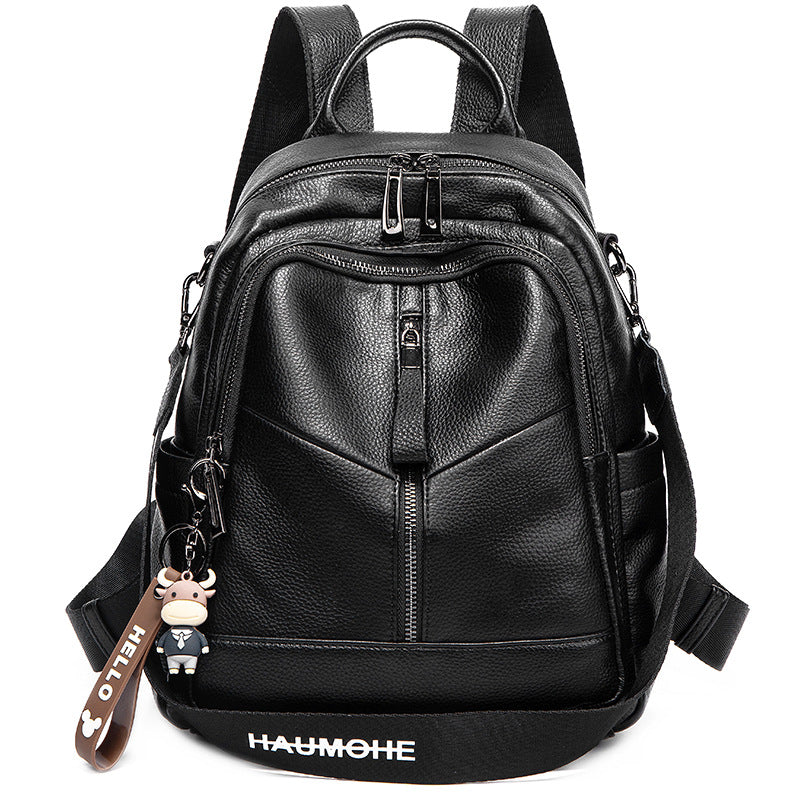 black large double zip leather backpack Dual-purpose single backpack for women 2023 new Korean version large-c – JC  New Fashion