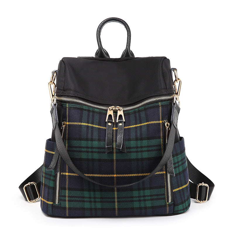 New contrasting plaid backpack for women 2023 spring and summer Korean version easy-to-match dual-use Oxford cloth backpack travel bag trendy