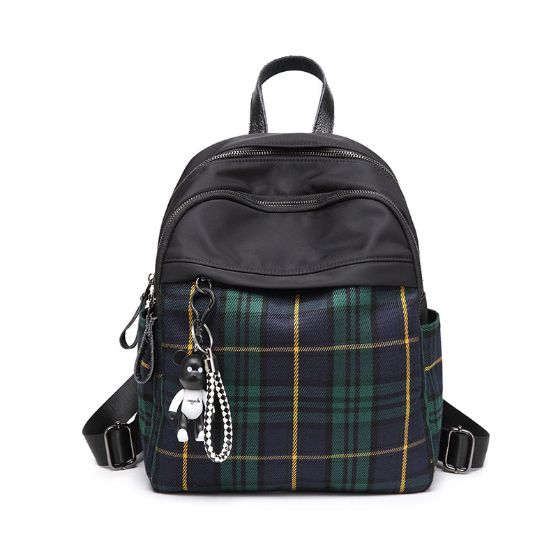 Canvas plaid backpack for women 2023 spring and summer new Korean version large-capacity Oxford cloth college style backpack drop shipping