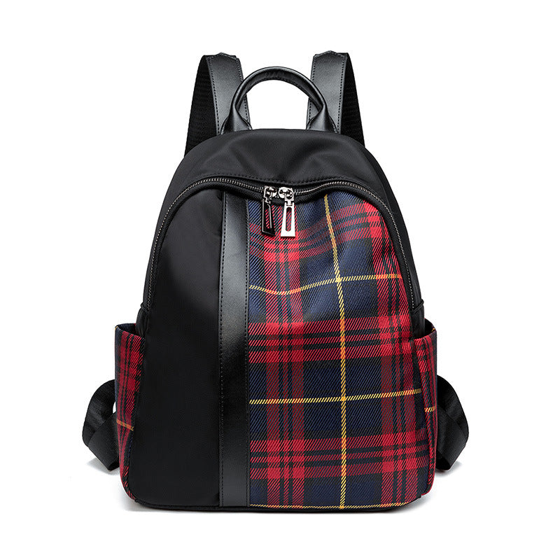 Contrast color plaid backpack for women 2023 spring new Korean style easy-to-wear large-capacity Oxford cloth backpack travel bag