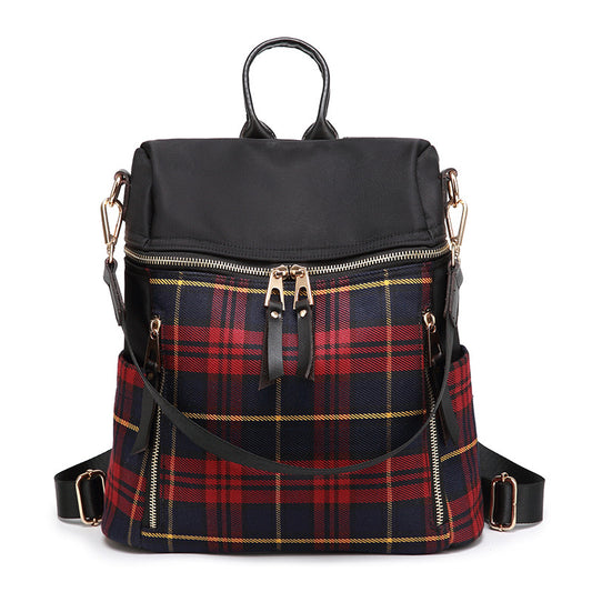 New contrasting plaid backpack for women 2023 spring and summer Korean version easy-to-match dual-use Oxford cloth backpack travel bag trendy