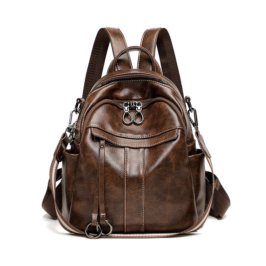 Fashionable anti-theft backpack for women 2023 spring new easy-to-match retro oil wax leather multi-purpose backpack casual travel bag