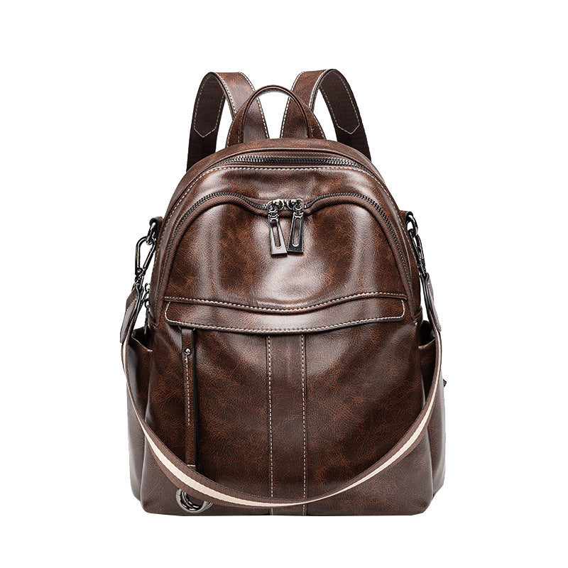 Backpack Women's Oil Wax Leather 2023 New Korean Fashion Retro Two-Purpose Women's Bag Travel Backpack Versatile School Bag