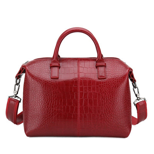 Crocodile pattern waxed cowhide handbag for women 2023 new shoulder crossbody bag casual genuine leather women's bag trend