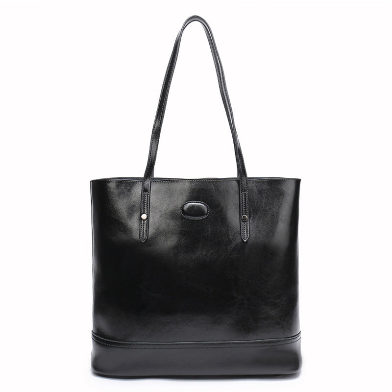 Manufacturer wholesales classic waxed cowhide women's tote bag, simple and versatile genuine leather shoulder shopping bag, one-piece drop shipping