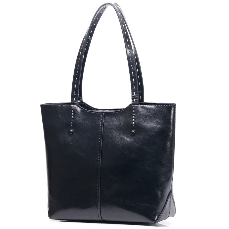 2022 Fashionable Genuine Leather Women's Bag Shoulder Cowhide Wholesale Shopping Bag Portable Genuine Leather Bag Simple and Practical Women's Large Bag