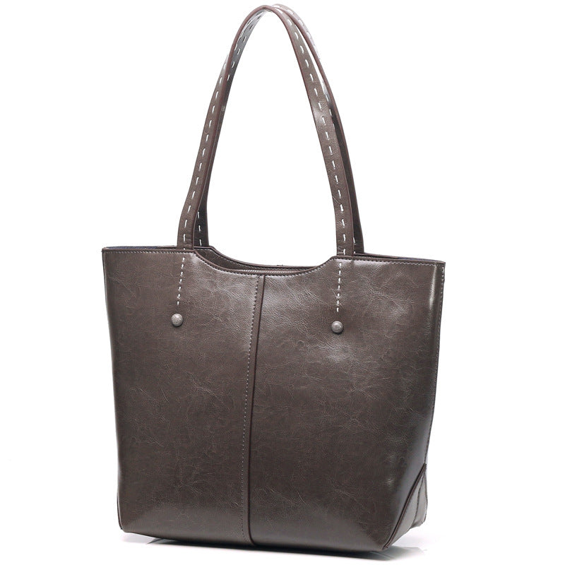 2022 Fashionable Genuine Leather Women's Bag Shoulder Cowhide Wholesale Shopping Bag Portable Genuine Leather Bag Simple and Practical Women's Large Bag