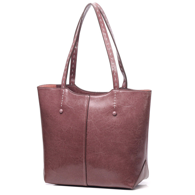 2022 Fashionable Genuine Leather Women's Bag Shoulder Cowhide Wholesale Shopping Bag Portable Genuine Leather Bag Simple and Practical Women's Large Bag