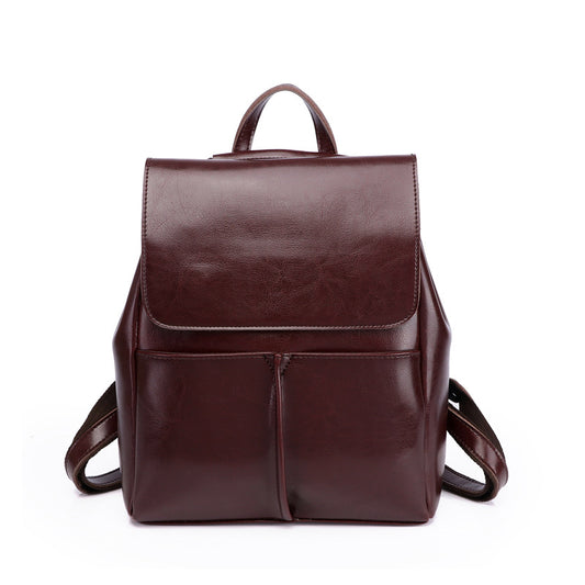 2020 New Genuine Leather Women’s Backpack Women’s Korean Style Oil Waxed Cowhide Fashion Casual Retro Travel Backpack