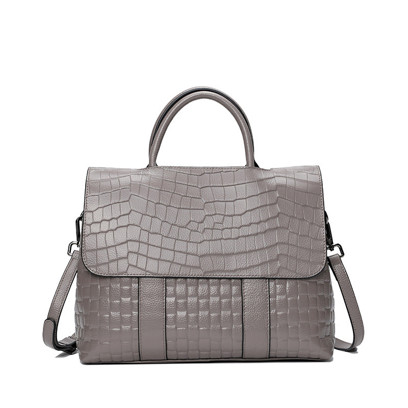 Spring and summer new style flip bag fashion crocodile pattern handbag genuine leather women's bag single shoulder cross-body bag first layer cowhide large bag