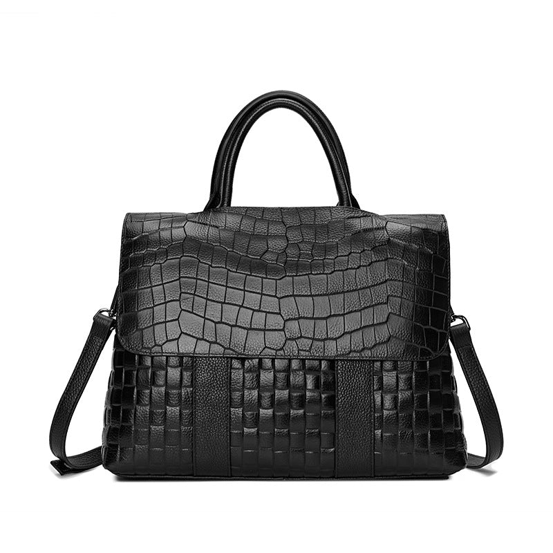 Spring and summer new style flip bag fashion crocodile pattern handbag genuine leather women's bag single shoulder cross-body bag first layer cowhide large bag