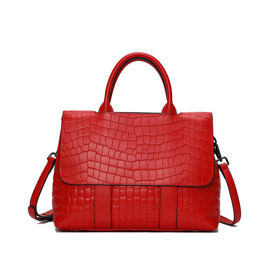 Spring and summer new style flip bag fashion crocodile pattern handbag genuine leather women's bag single shoulder cross-body bag first layer cowhide large bag