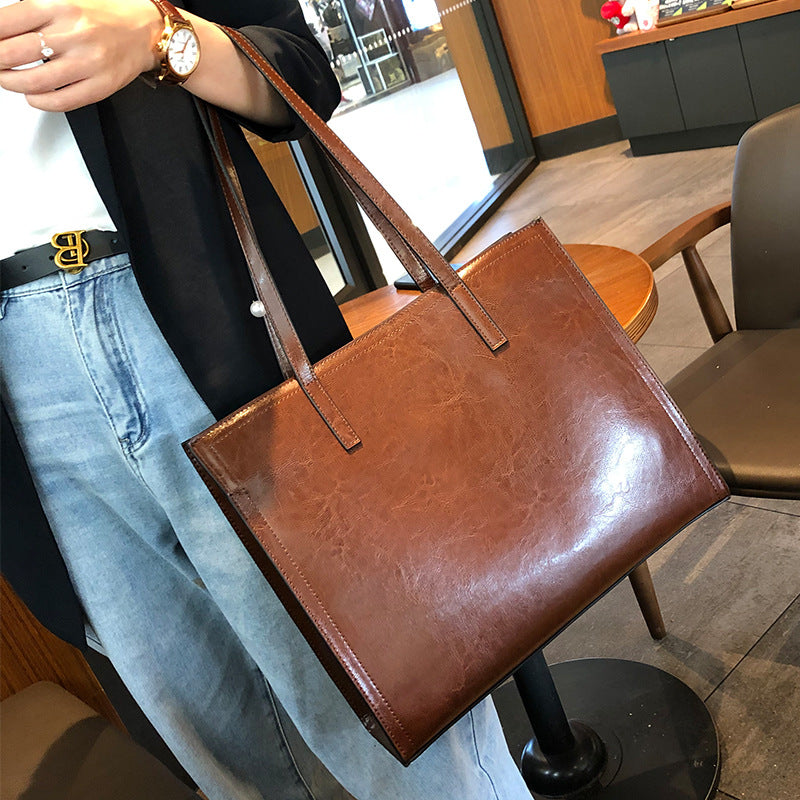 Cowhide large bag for women 2023 new contrasting color shoulder bag fashionable casual handbag for women genuine leather large capacity women's bag