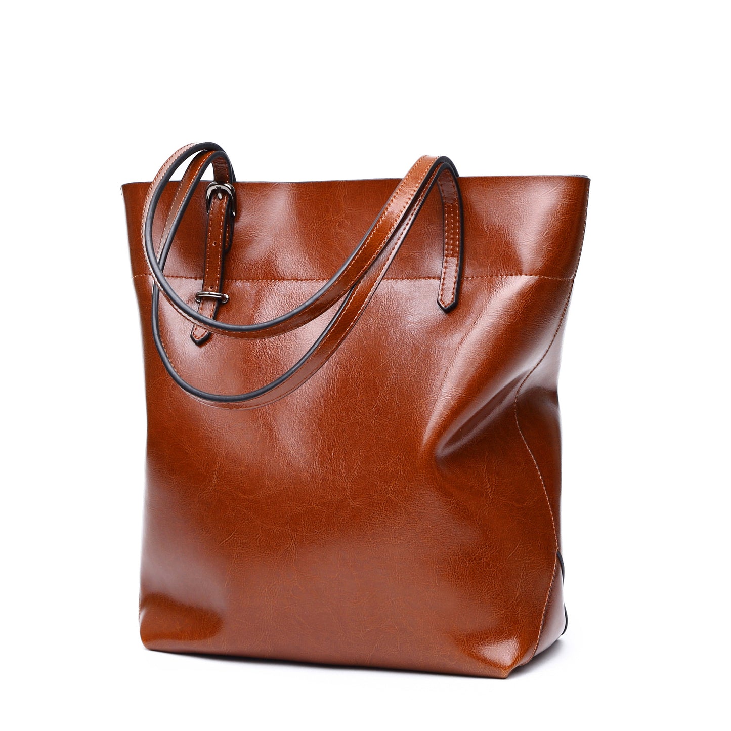 Cross-border large-capacity women's genuine leather tote bag, high-end solid color waxed cowhide, simple and elegant portable shoulder bag