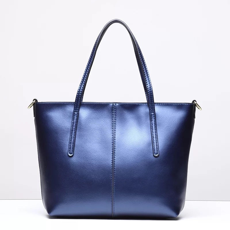 New genuine leather women's bag OL commuter style pearlescent cowhide large capacity European and American fashion portable shoulder women's tote bag