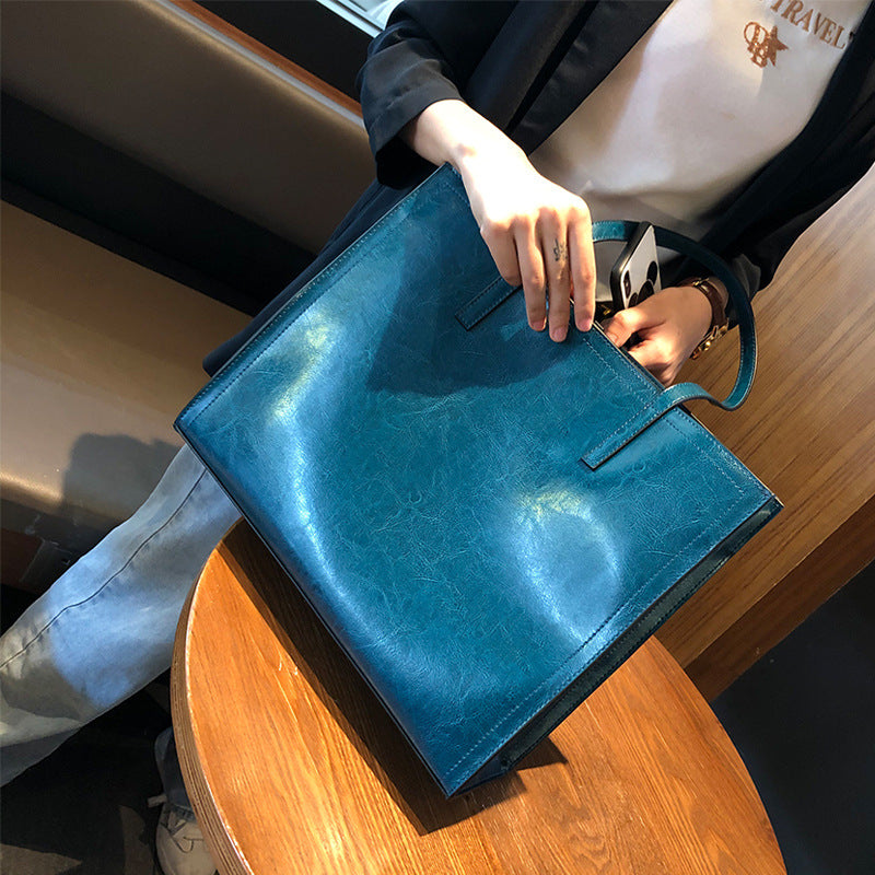 Cowhide large bag for women 2023 new contrasting color shoulder bag fashionable casual handbag for women genuine leather large capacity women's bag