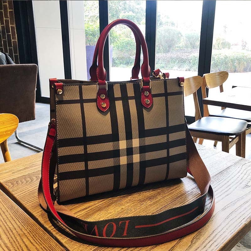 Women's Bags 2023 New Trendy Versatile Atmosphere Plaid Document Tote Bag Large Capacity Portable Crossbody Shoulder Bag