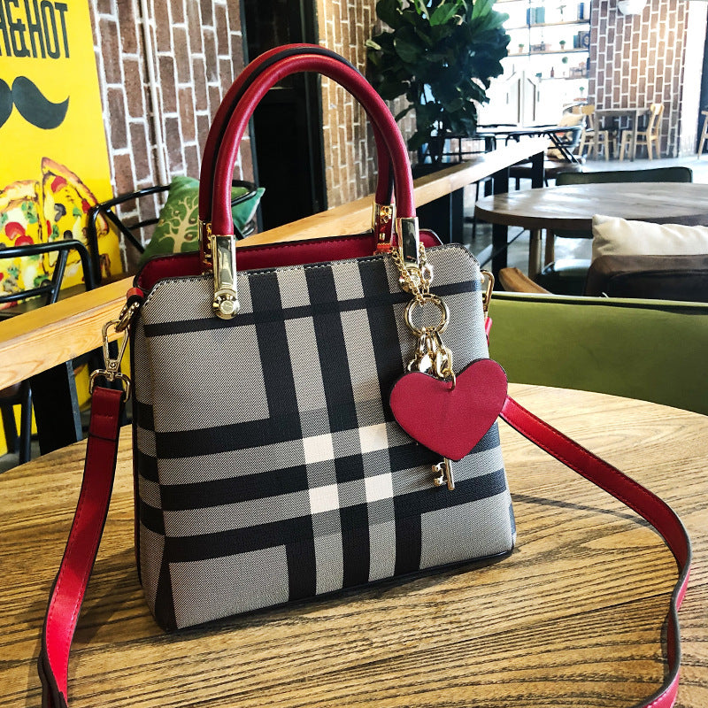 Hong Kong purchasing genuine leather women's bag 2023 new trendy temperament goddess portable shoulder bag versatile plaid crossbody tote bag