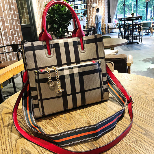 Hong Kong purchasing agent for 2021 new trendy large-capacity temperament goddess plaid women's portable cross-body tote genuine leather large bag