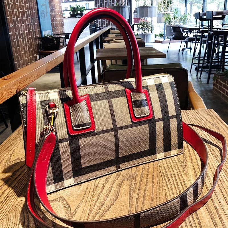 Women's Bags 2022 New Versatile Contrast Color Plaid Boston Pillow Bag Portable Temperament Goddess Crossbody Shoulder Bag