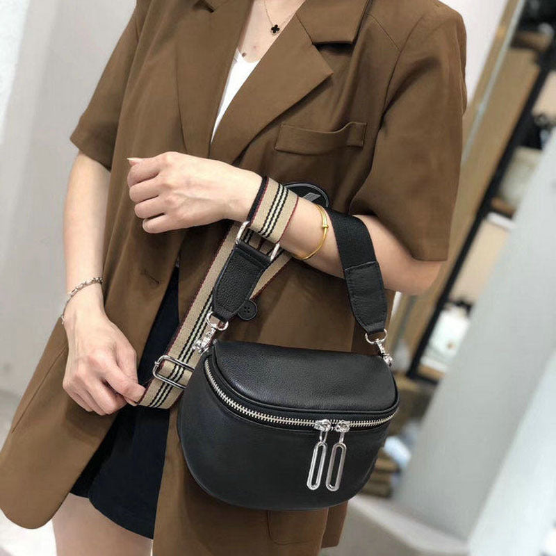 First layer cowhide small bag for women 2023 new style waist bag fashionable casual shoulder crossbody bag women's bag genuine leather mobile phone bag