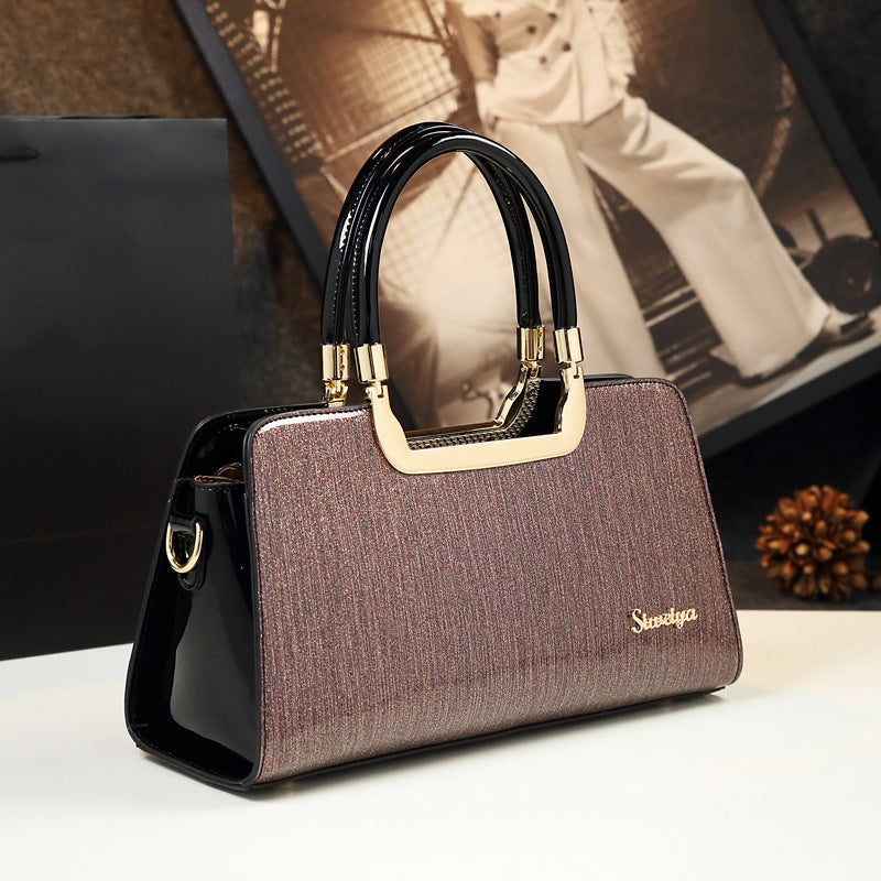 2022 Spring and Summer New Style Fashionable Bright Leather Handbag Casual Atmosphere Contrast Color Women's Bag Shoulder Crossbody Middle-aged Women's Bag