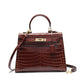 New genuine leather Kelly bag European and American fashion crocodile pattern cowhide women's bag shoulder crossbody bag handbag