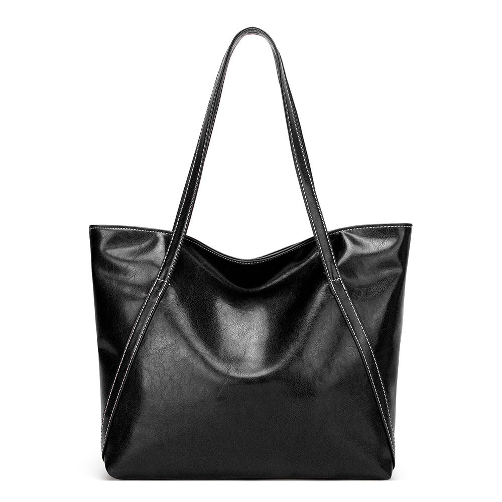 Guangzhou bag women's foreign trade new tote bag women's large capacity handbag oil wax leather soft leather simple shopping bag