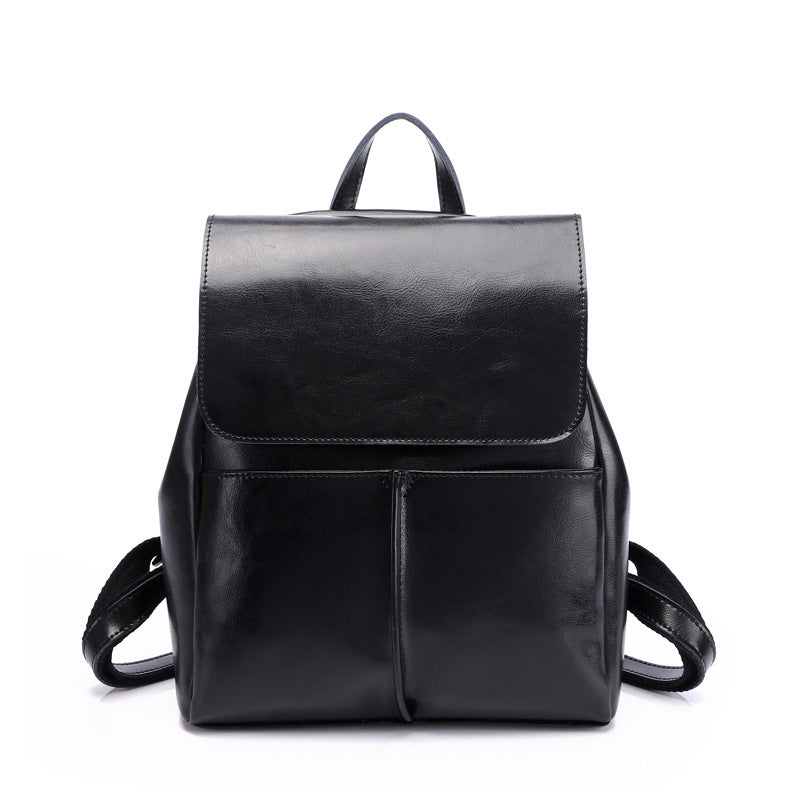 2020 New Genuine Leather Women’s Backpack Women’s Korean Style Oil Waxed Cowhide Fashion Casual Retro Travel Backpack