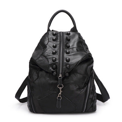 Women's Bags 2023 New Trendy Backpack Cowhide Stitching Contrast Color Women's Backpack European and American Fashion Color Bag