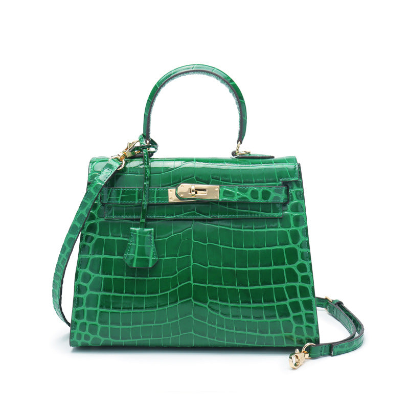 New genuine leather Kelly bag European and American fashion crocodile pattern cowhide women's bag shoulder crossbody bag handbag