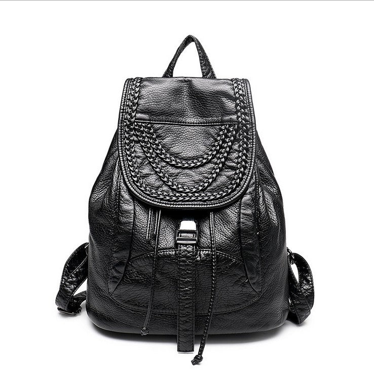 2023 New Style Backpack Casual PU Washed Leather School Bag Woven Rivets Travel Bag Women’s Soft Leather Backpack