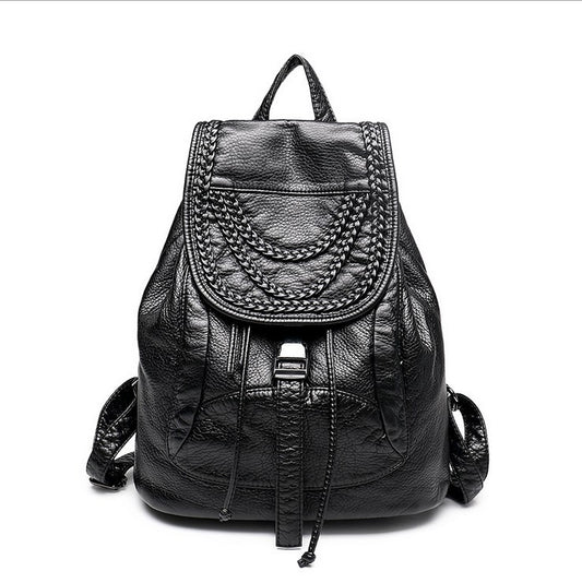 2023 New Style Backpack Casual PU Washed Leather School Bag Woven Rivets Travel Bag Women’s Soft Leather Backpack