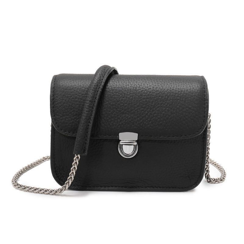 Litchi pattern small square bag, fashionable and versatile shoulder bag, first-layer cowhide genuine leather women's bag, new cross-body women's bag