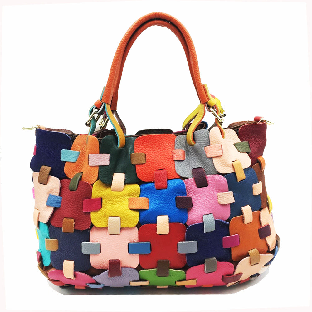 European and American fashionable women's bags handmade square handbags crossbody bags colorful genuine leather women's bags one piece drop shipping