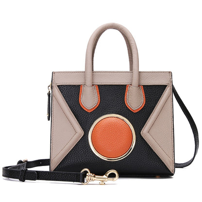 New Fashionable Genuine Leather Women's Bag First Layer Cowhide Hand-held Princess Diana Bag Wings Camera Bag Smiling Face Contrast Color Trendy Women 0770