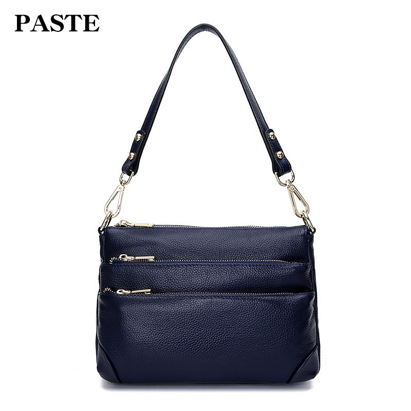 2023 spring and summer new style genuine leather women's bag with multiple zipper compartments, shoulder crossbody bag, first-layer cowhide handbag, trendy 2006