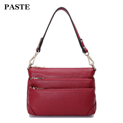 2023 spring and summer new style genuine leather women's bag with multiple zipper compartments, shoulder crossbody bag, first-layer cowhide handbag, trendy 2006