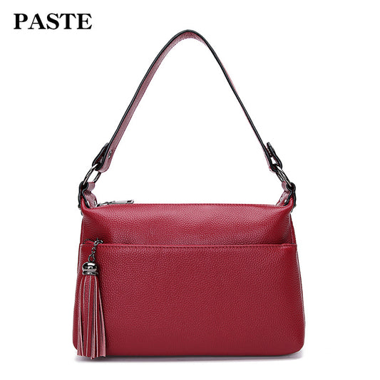 2023 spring and summer new style women's shoulder crossbody tassel bag fashionable genuine leather women's bag first layer cowhide handbag 2007