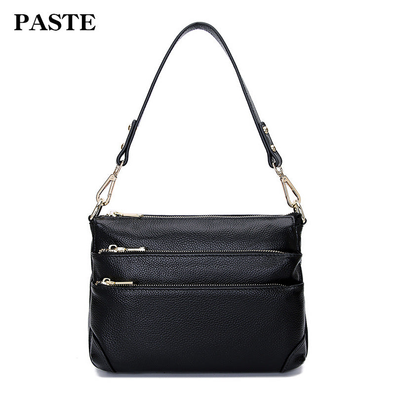 2023 spring and summer new style genuine leather women's bag with multiple zipper compartments, shoulder crossbody bag, first-layer cowhide handbag, trendy 2006