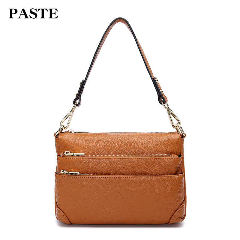 2023 spring and summer new style genuine leather women's bag with multiple zipper compartments, shoulder crossbody bag, first-layer cowhide handbag, trendy 2006